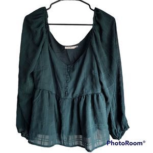 Mi Ami Womens Emerald Green off the shoulder Blouse Long Sleeve Size X-Large